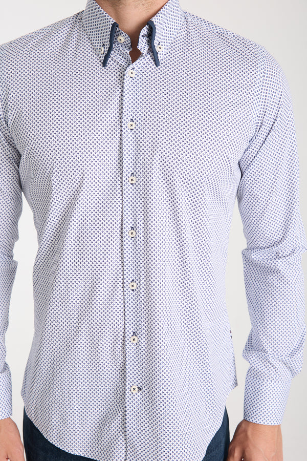 Chemise Homme Sport Popelin Stretch Blanc Bleu