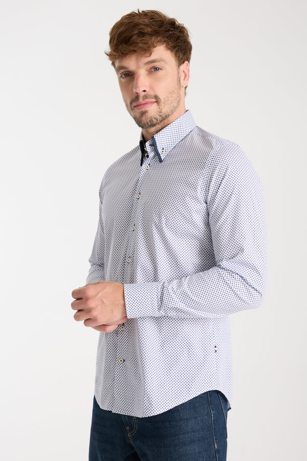 Chemise Homme Sport Popelin Stretch Blanc Bleu