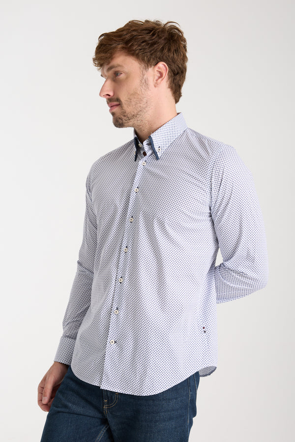Chemise Homme Sport Popelin Stretch Blanc Bleu