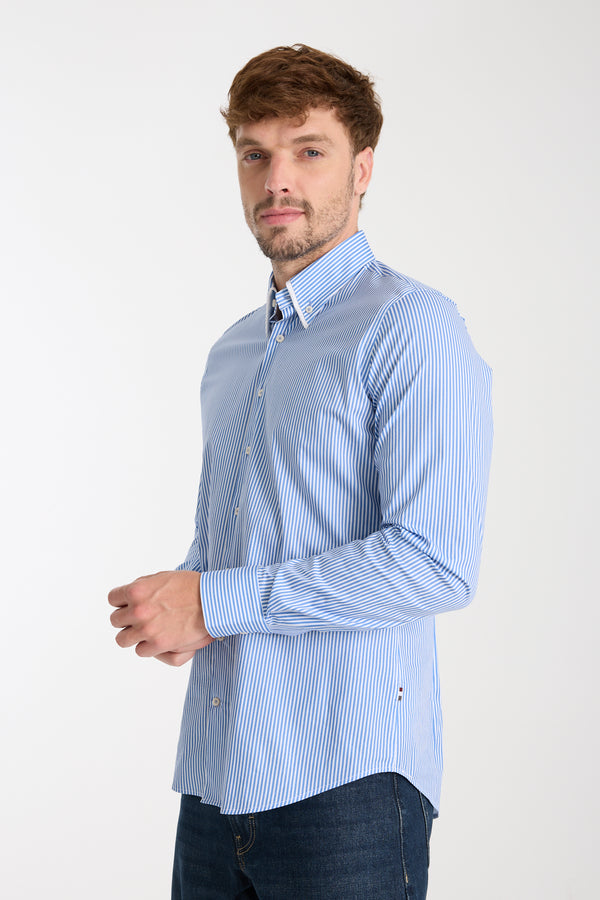 Camicia Uomo Sport Popelin Stretch Bianco Blu