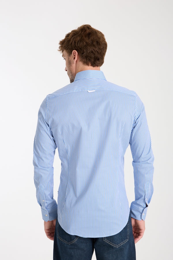 Camicia Uomo Sport Popelin Stretch Bianco Blu