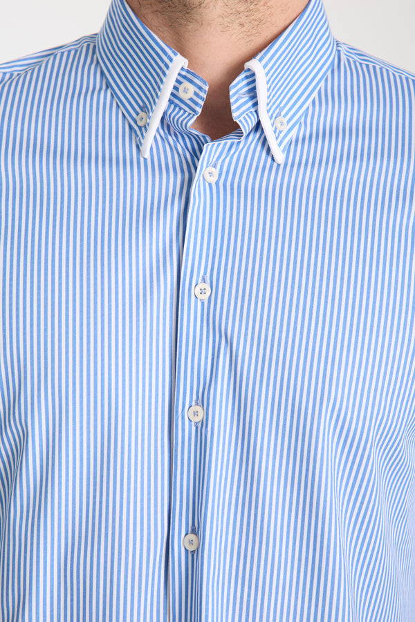 Camicia Uomo Sport Popelin Stretch Bianco Blu