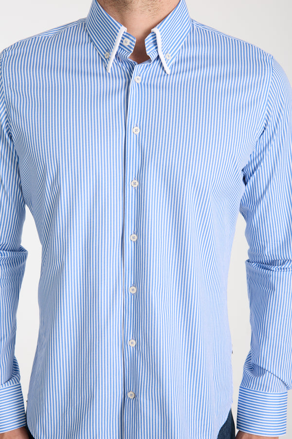 Camicia Uomo Sport Popelin Stretch Bianco Blu