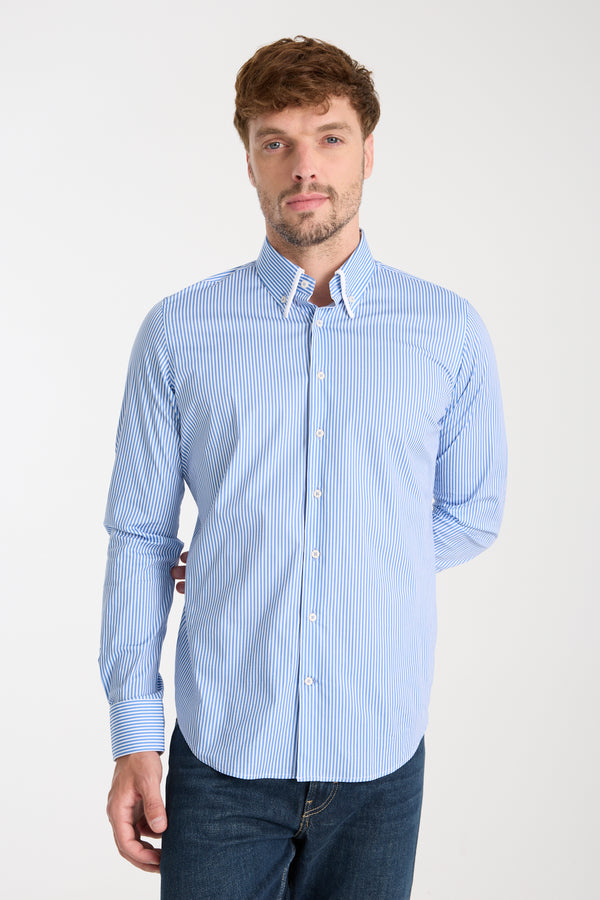 Camicia Uomo Sport Popelin Stretch Bianco Blu
