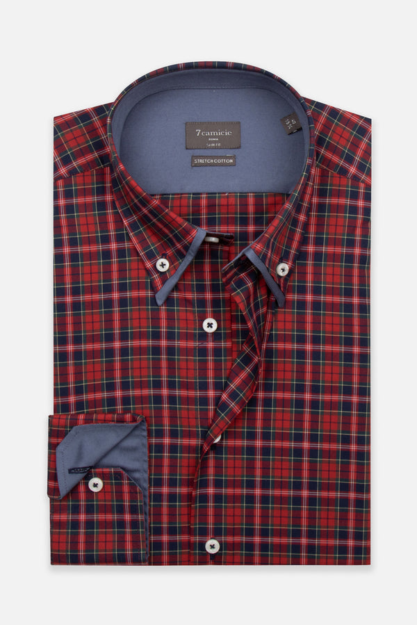 Camicia Uomo Sport Popelin Rosso Blu