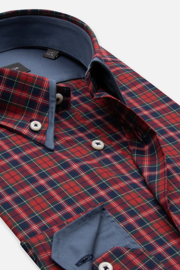 Camicia Uomo Sport Popelin Rosso Blu