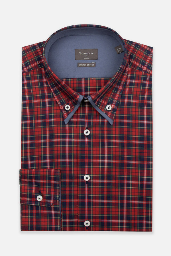 Camicia Uomo Sport Popelin Rosso Blu