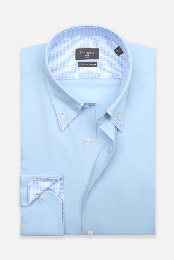Camicia Uomo Sport Popelin Stretch Celeste