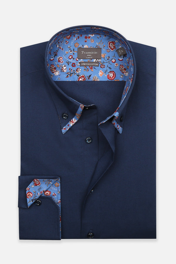 Camicia Uomo Sport Popelin Stretch Blu