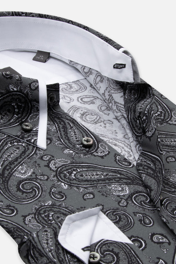 Camicia Uomo Sport Popelin Stretch Grigio Nero