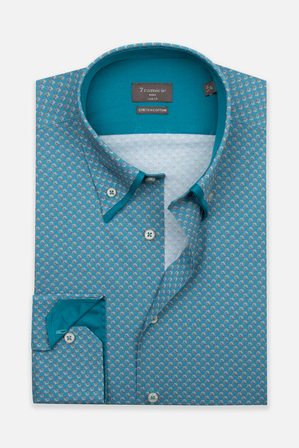 Camicia Uomo Sport Popelin Stretch Verde Arancione