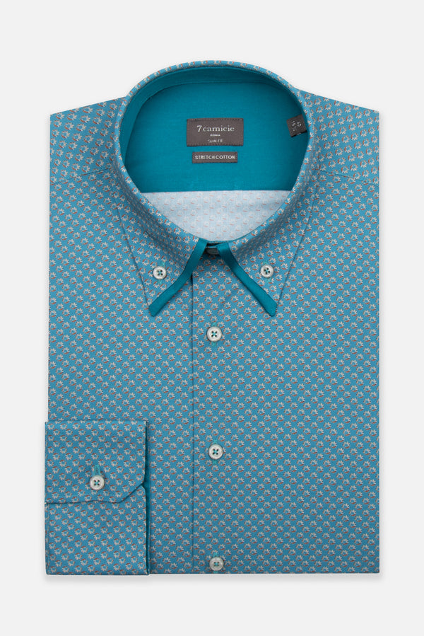 Camicia Uomo Sport Popelin Stretch Verde Arancione
