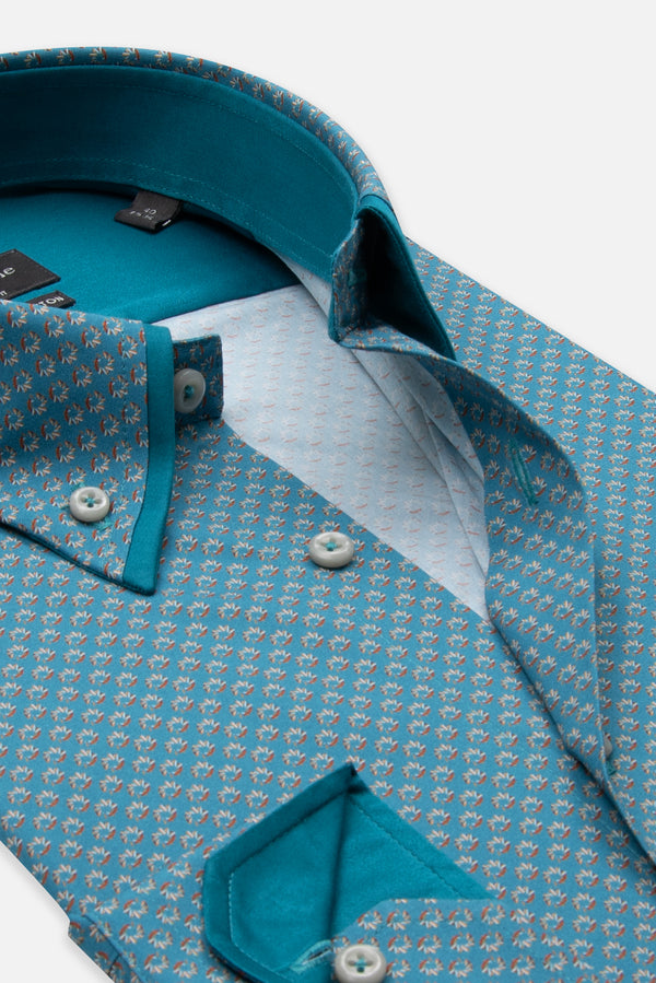 Camicia Uomo Sport Popelin Stretch Verde Arancione