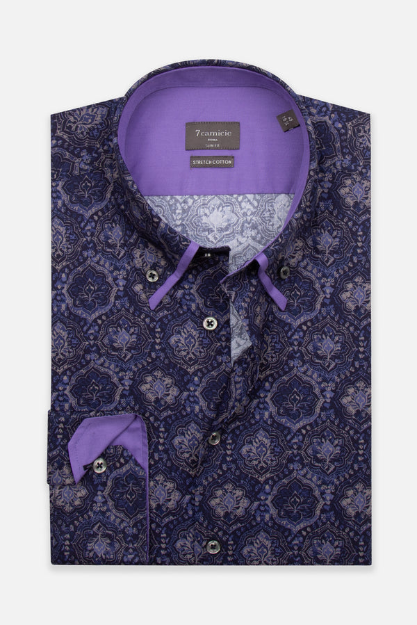 Camicia Uomo Sport Popelin Stretch Blu Viola
