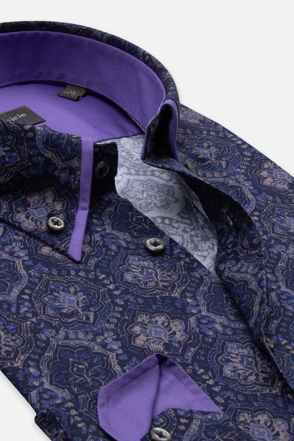 Camicia Uomo Sport Popelin Stretch Blu Viola
