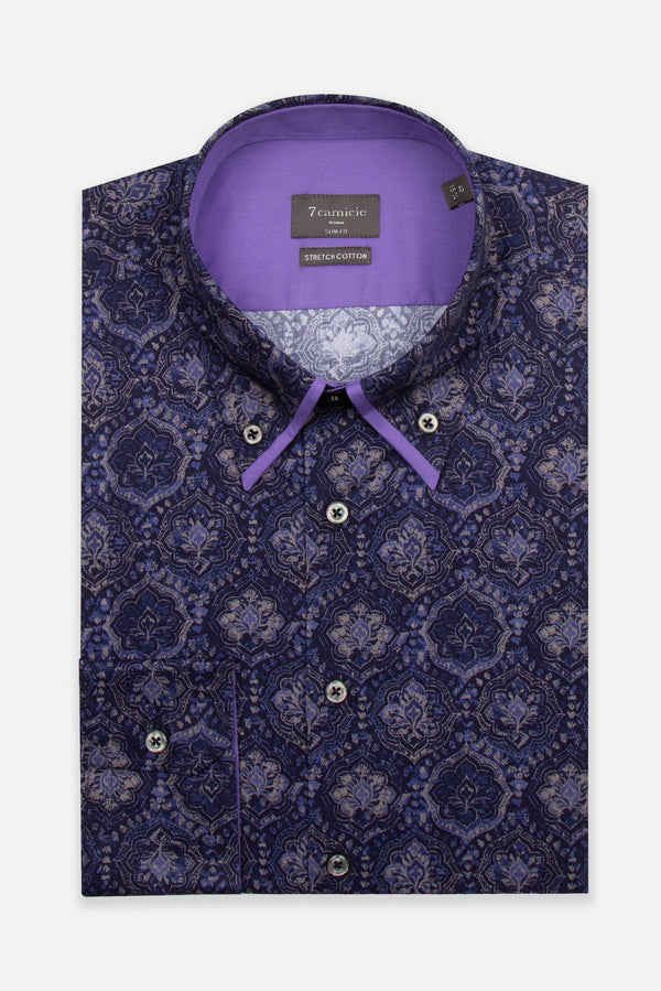 Camicia Uomo Sport Popelin Stretch Blu Viola