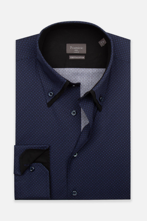 Camicia Uomo Sport Popelin Stretch Nero Blu