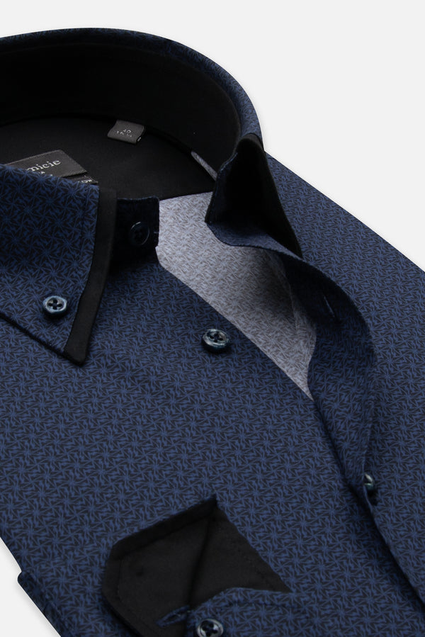 Camicia Uomo Sport Popelin Stretch Nero Blu