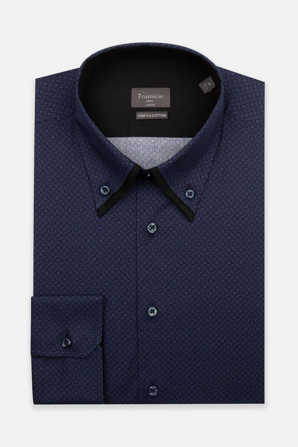 Camicia Uomo Sport Popelin Stretch Nero Blu