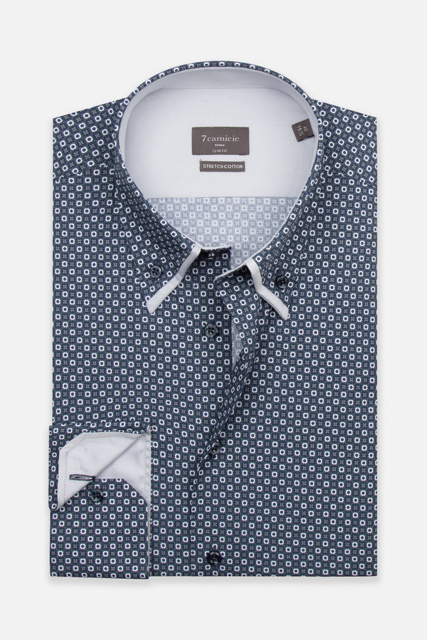 Camicia Uomo Sport Popelin Stretch Blu Bianco