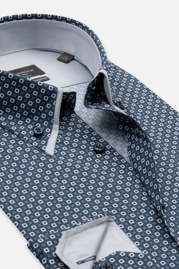 Camicia Uomo Sport Popelin Stretch Blu Bianco