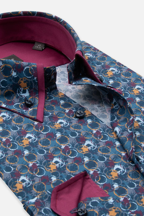 Camicia Uomo Sport Popelin Stretch Blu Giallo