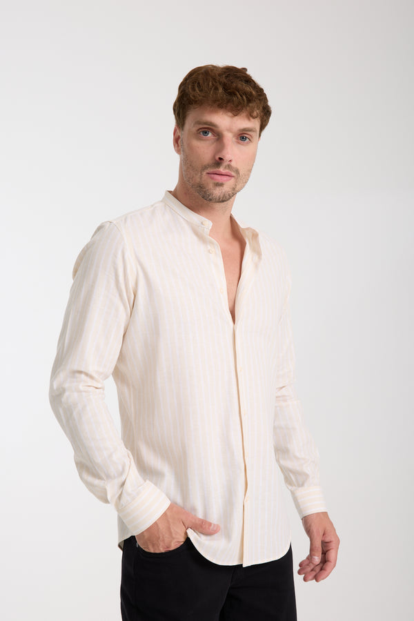 Caravaggio Essential Herren Hemd Leinen Beige Weiss