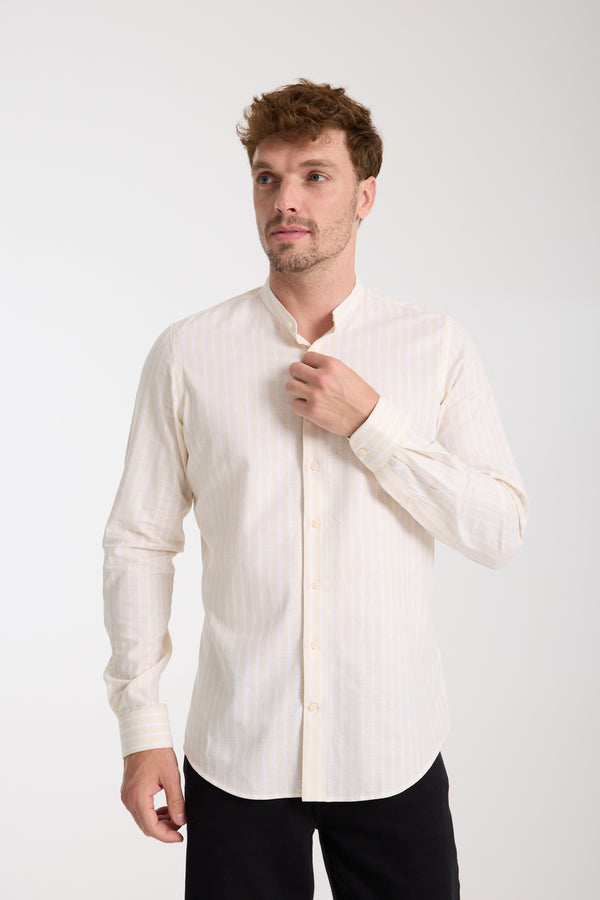 Caravaggio Essential Herren Hemd Leinen Beige Weiss