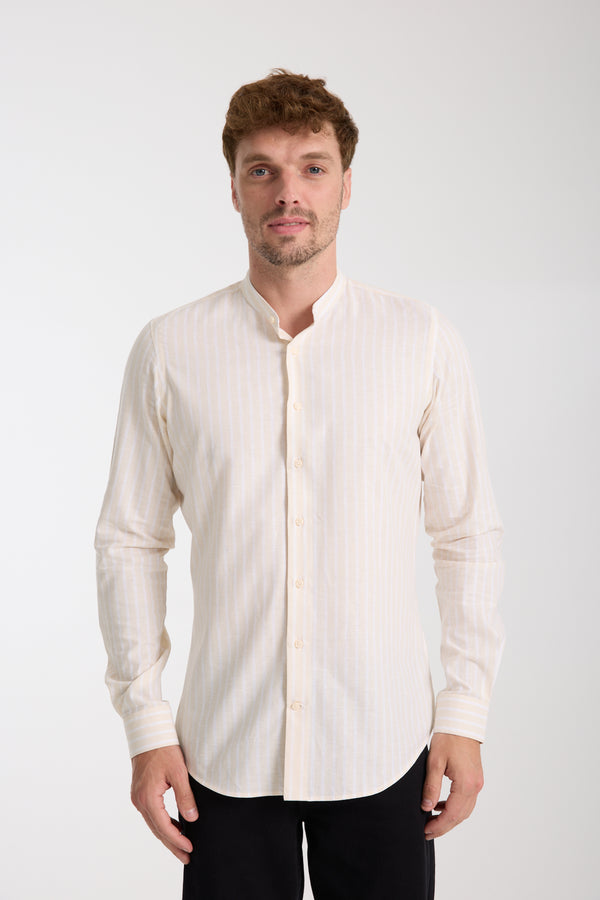 Caravaggio Essential Herren Hemd Leinen Beige Weiss