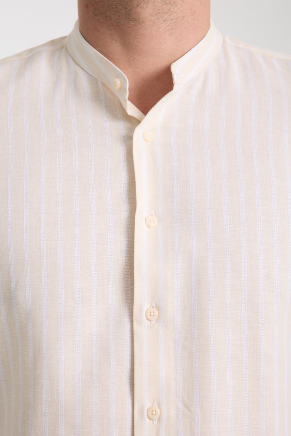Caravaggio Essential Herren Hemd Leinen Beige Weiss