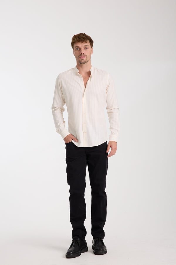 Caravaggio Essential Herren Hemd Leinen Beige Weiss