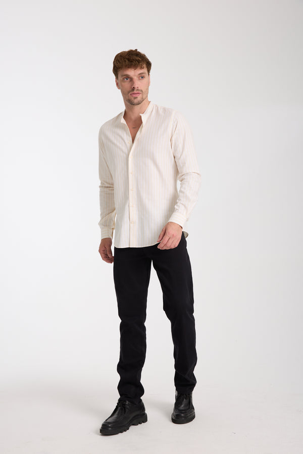 Caravaggio Essential Herren Hemd Leinen Beige Weiss