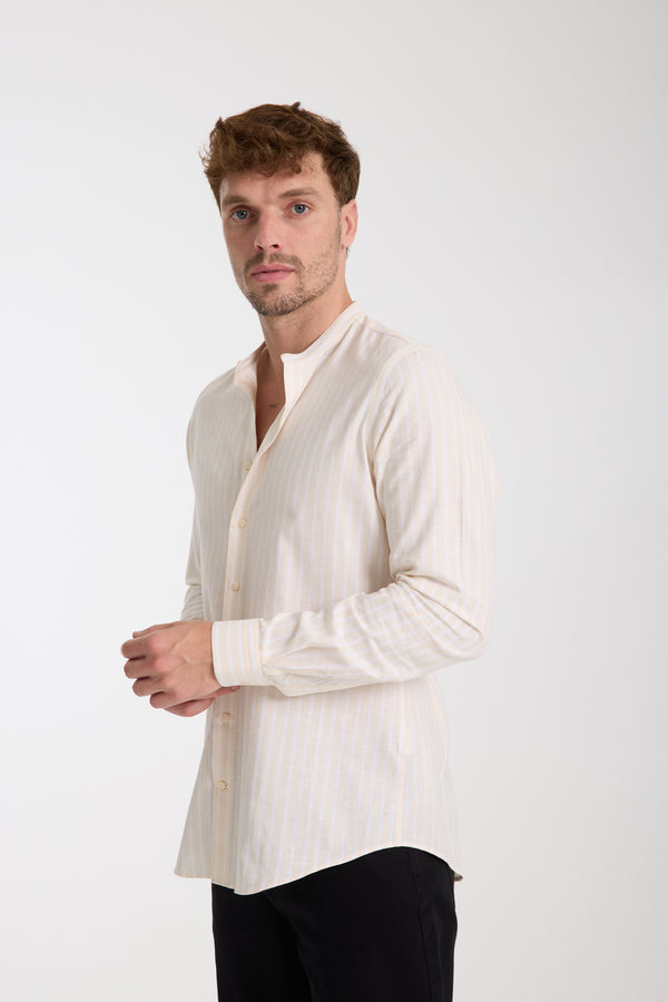 Caravaggio Essential Herren Hemd Leinen Beige Weiss