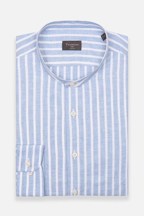 Camisa Hombre Caravaggio Essential Lino Azul Blanco