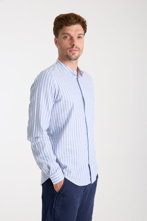 Camisa Hombre Caravaggio Essential Lino Azul Blanco