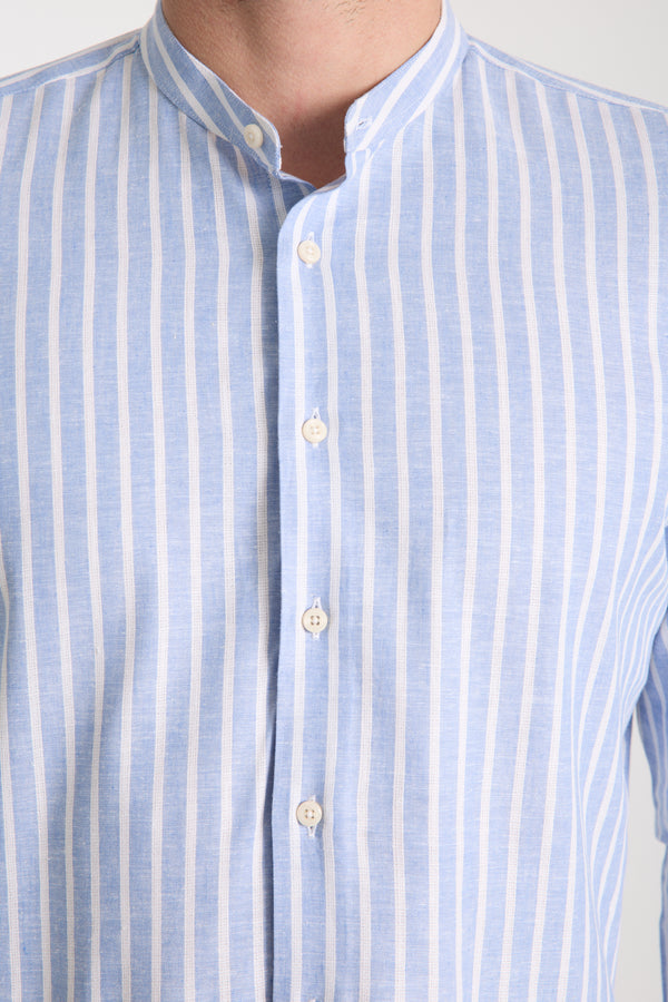Camisa Hombre Caravaggio Essential Lino Azul Blanco