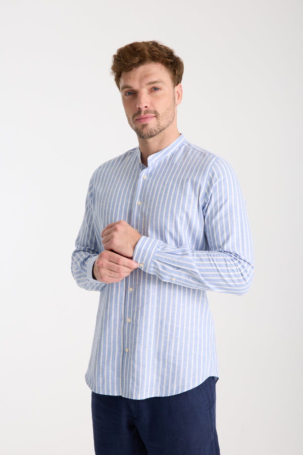 Camisa Hombre Caravaggio Essential Lino Azul Blanco