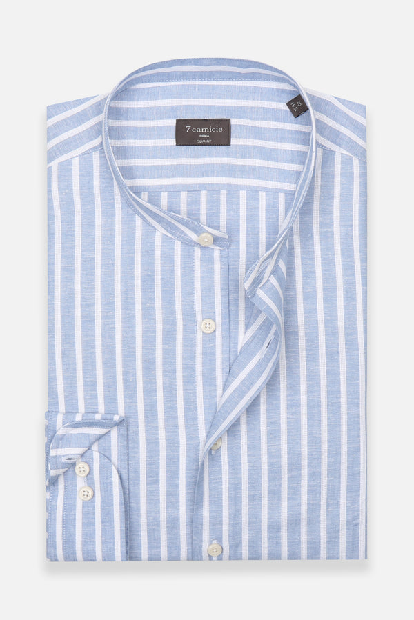 Camisa Hombre Caravaggio Essential Lino Azul Blanco
