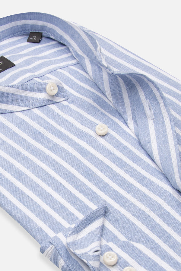 Camisa Hombre Caravaggio Essential Lino Azul Blanco