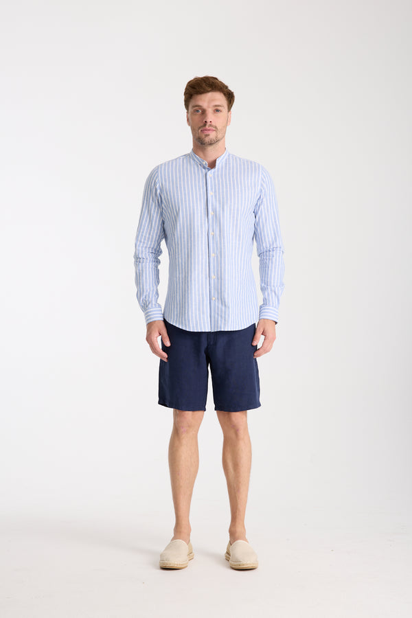 Camisa Hombre Caravaggio Essential Lino Azul Blanco
