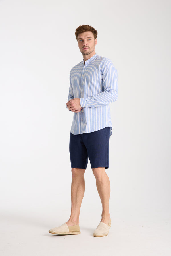 Camisa Hombre Caravaggio Essential Lino Azul Blanco