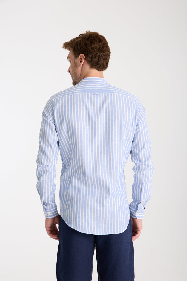 Camisa Hombre Caravaggio Essential Lino Azul Blanco