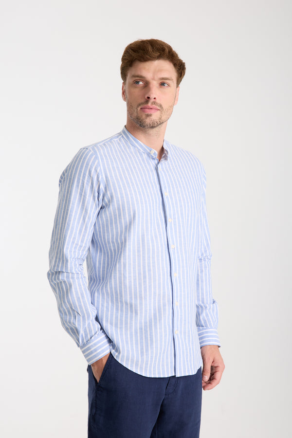 Camisa Hombre Caravaggio Essential Lino Azul Blanco