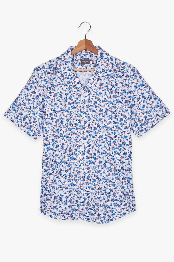 Hawaii Sport Cotton Man Shirt Short Sleeve White Blue