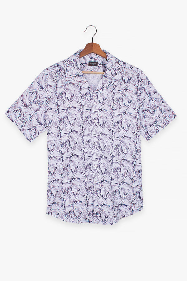 Hawaii Sport Cotton Man Shirt Short Sleeve White Blue