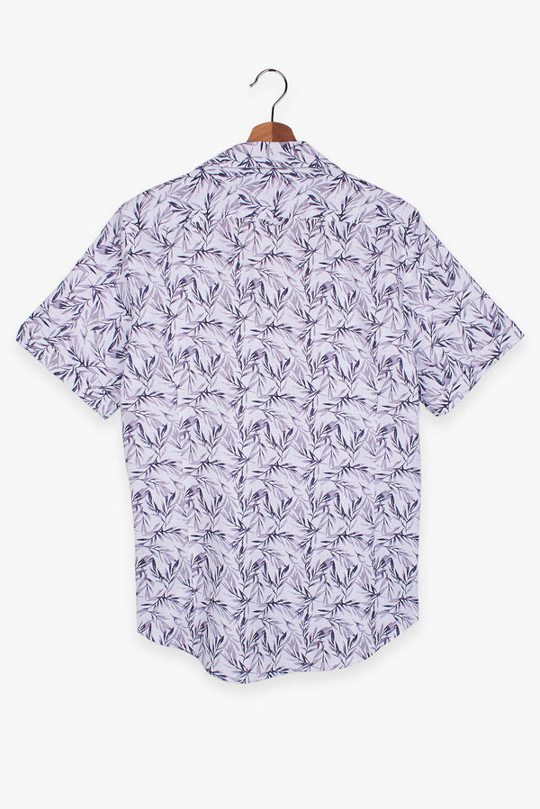 Hawaii Sport Cotton Man Shirt Short Sleeve White Blue