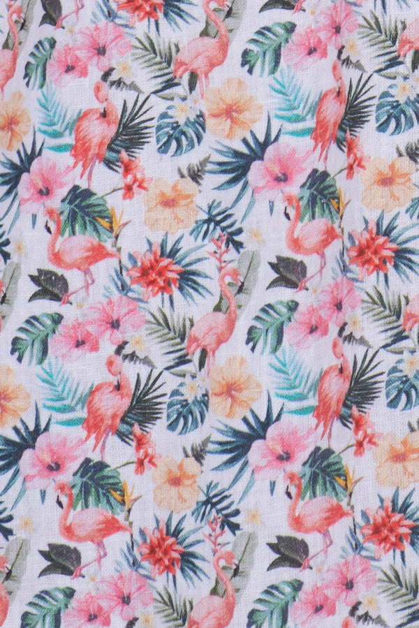 Camisa Hombre Manga corta Hawaii Sport Lino Blanco Rosa