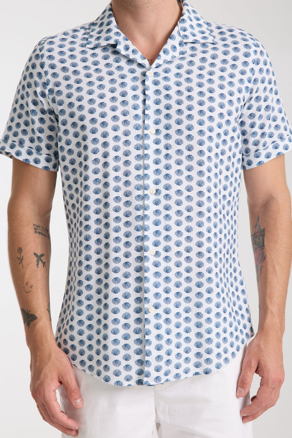 Chemise Homme Manche Courte Hawaii Sport Lin Blanc Bleu