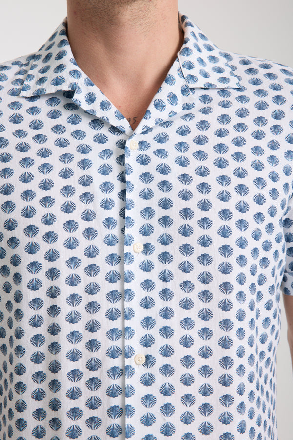 Chemise Homme Manche Courte Hawaii Sport Lin Blanc Bleu
