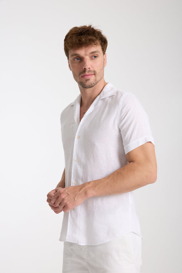 Chemise Homme Manche Courte Hawaii Sport Lin Blanc